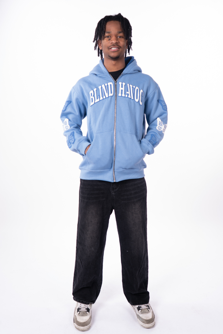 Double hooded butterfly zip up [Blue]