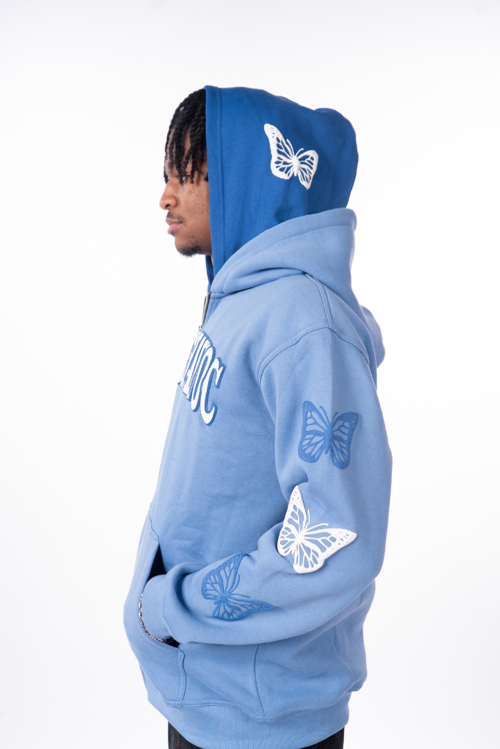 Double hooded butterfly zip up [Blue]