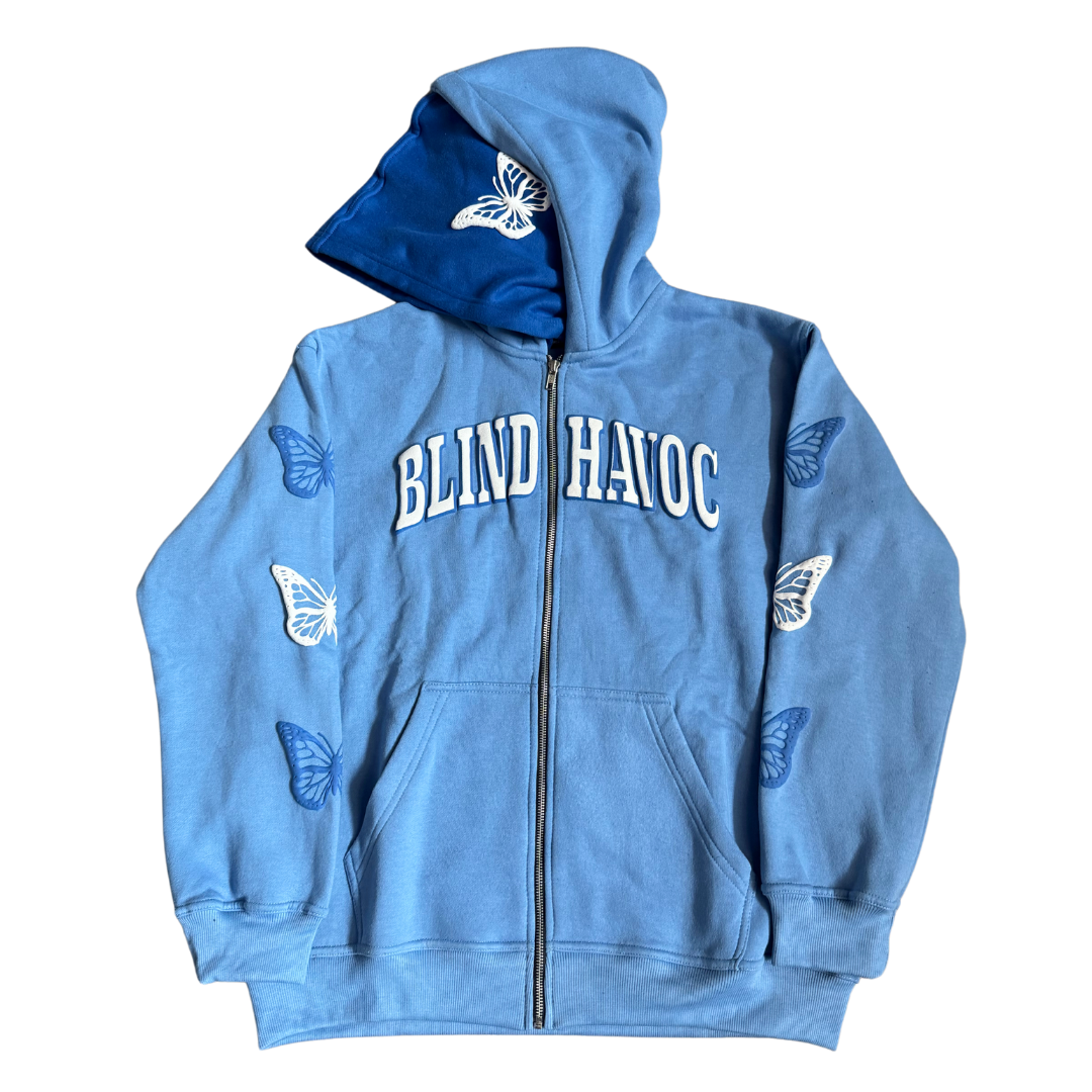 Double hooded butterfly zip up [Blue]