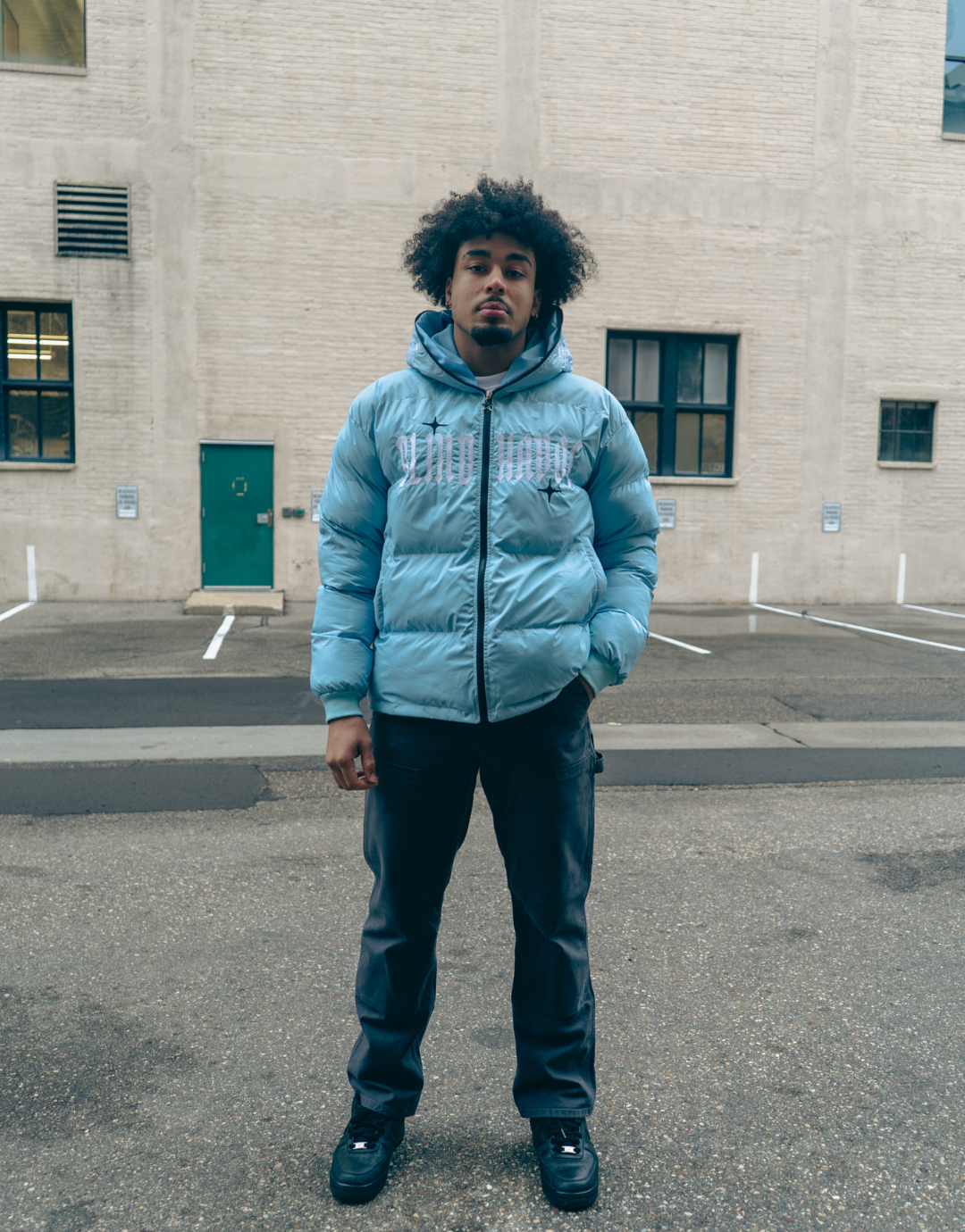 Full Zip Puffer Jacket [Light Blue]