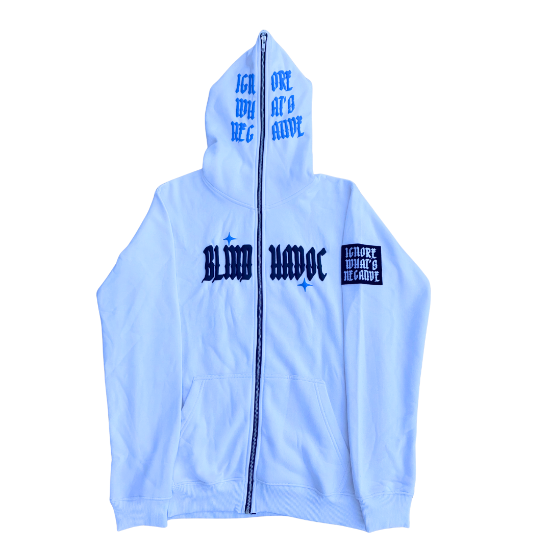 Ignore What's Negative' Full Zip [White & Blue]
