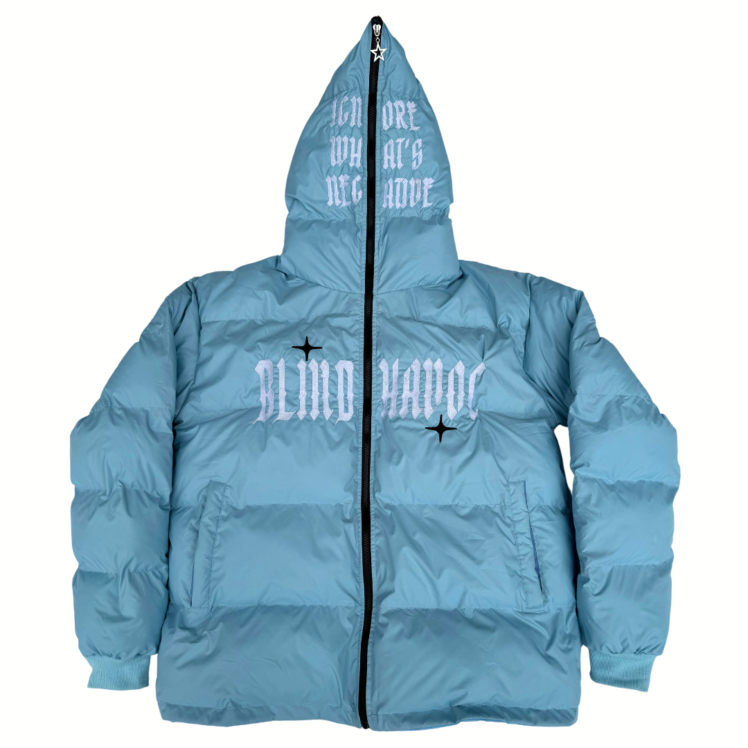 Full Zip Puffer Jacket [Light Blue]